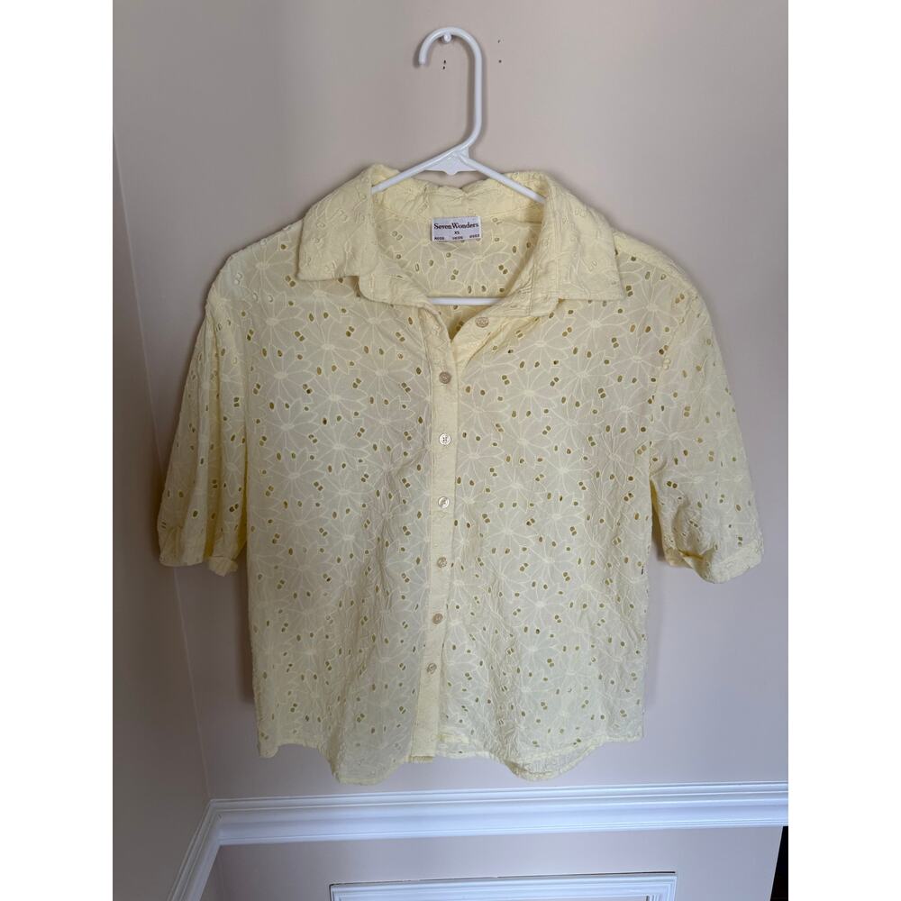 Seven Wonders Yellow Floral Eyelit Cutout Matching Set Preppy Summer Vacation - Picture 2 of 14